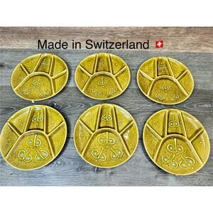 Vintage Hanson Fondue Plates 8” Avocado Green Made in Switzerland~Set Of 6
